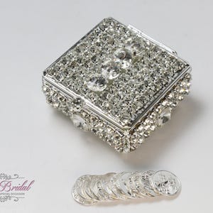 ENVÍO RÁPIDO Hermosos arreglos nupciales de plata brillante, hermosa caja de arreglos nupciales de cristal, impresionante caja de monedas de unidad de novia con brillo