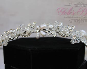 Swarovski and Pearl Headband,  Tiara, Crystal Swarovski Headband, Tiara ,Wedding Tiara  , Wedding Headpiece, Bridal Tiara, Crystal Headband