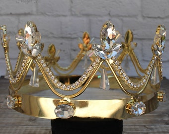 Fast Shipping!! Male Full Round Crown, King Crown, Adult King Crown, Vintage Men's Crown, Round Crown, Crystal Crown, Groom Crown, Medieval