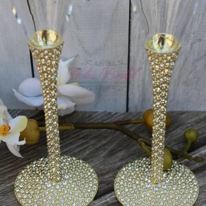 FAST SHIPPING Gold Swarovski Crystal Wedding toast Set, Champagne Glasses, Weeding Toasting flutes image 2