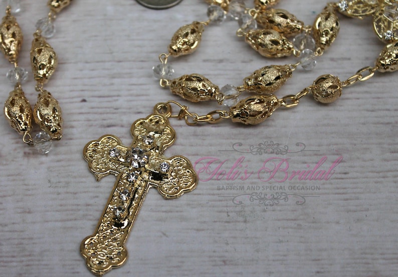 SALESALE Handcrafted Beautiful Gold Rosary, Communion Rosary, Rosary Gift, Confirmation Rosary, Christening Rosary, Baptism Rosary image 2