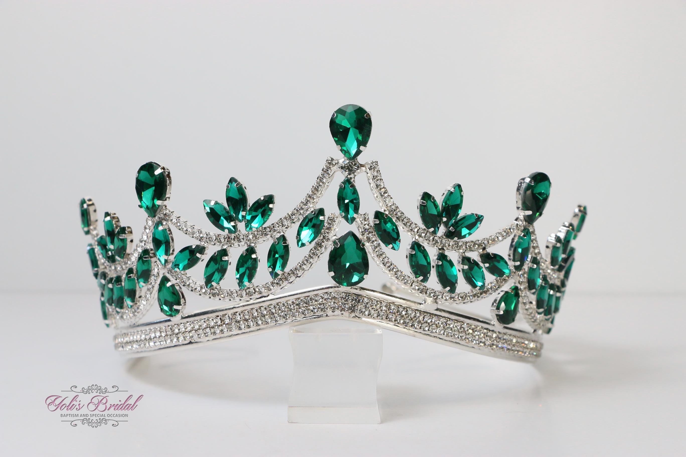 FAST SHIPPING! Silver Graceful Tiara With Jade Crystals, Wedding
