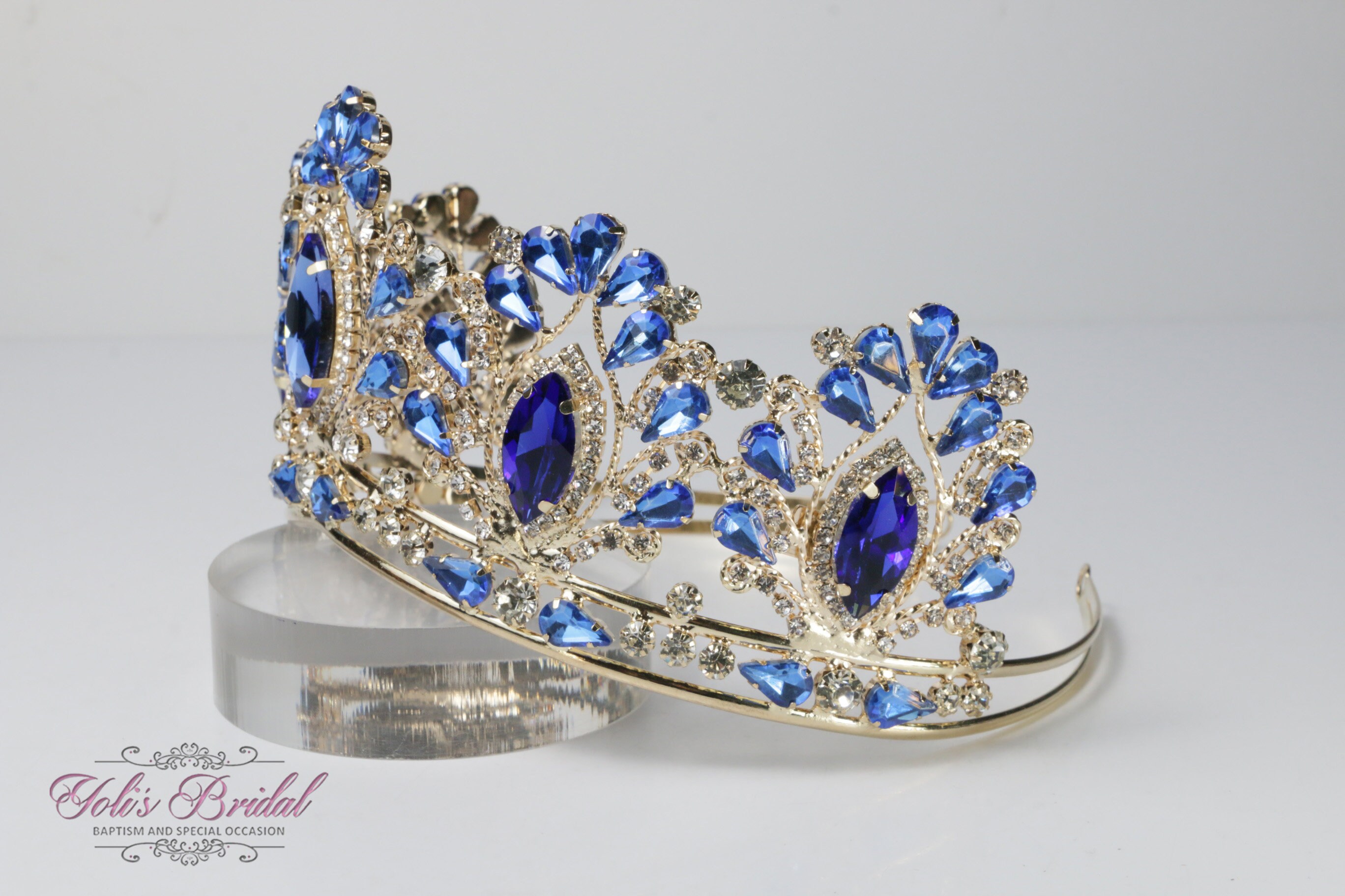 FAST SHIPPING! Gold Refined Tiara Adorned With Royal Blue FAST SHIPPING! Gold Refined Tiara Adorned With Royal Blue