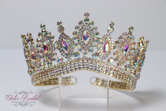 *Stunning AB Crystal Golden Crown* Gold Royal Queen Crown: AB Crystal Rhinestone Wedding  main image 2