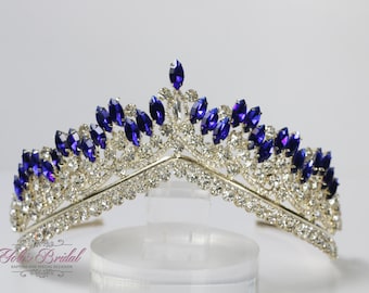 ¡ENVÍO RÁPIDO! Tiara dorada con piedras azules, preciosa tiara dorada, tiara azul y dorada