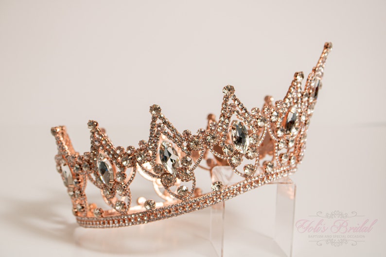 Fast Shipping Rose Gold Crown, Vintage Crown, Round Crown, Crystal Crown, Princess Tiara image 3