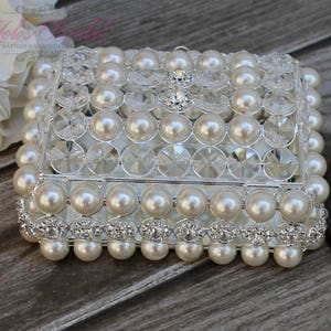 NEW Beautiful Crystal and Pearl Box, Wedding Lasso Box, Wedding Jewelry Box, Wedding Arras, Jewelry Box, Wedding Gift, Anniversary Gift image 1