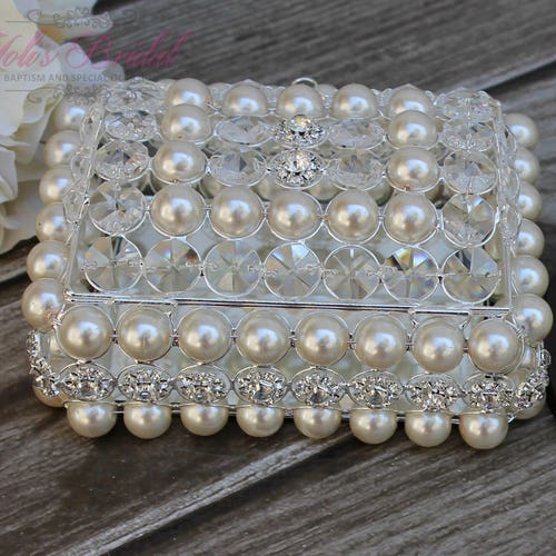 NEW Beautiful Crystal and Pearl Box Wedding Lasso Box Etsy