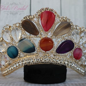 SALE*SALE*!! Multicolor Gold Tiara, Charro Tiara, Quinceañera Tiara, Tiara, Charro, Colorful Tiara, Royal Crown, Red Tiara, Blue Tiara