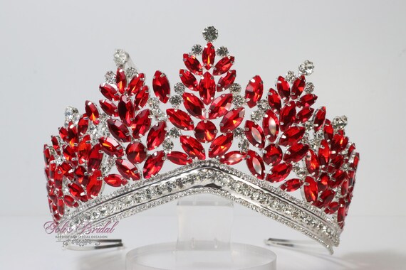 Silver Crown Tiara With Red Stones Silver Crown Tiara With Red Stones