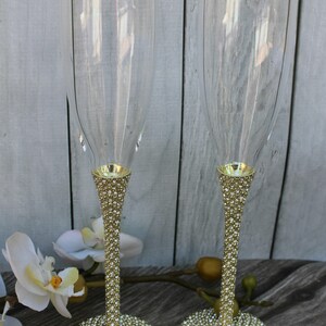 FAST SHIPPING Gold Swarovski Crystal Wedding toast Set, Champagne Glasses, Weeding Toasting flutes image 3