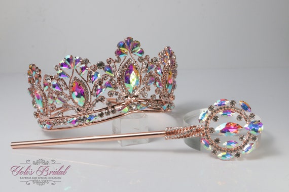 FAST Shipping!! Rose Gold Tiara Adorned With AB Crystals and  display picture 1