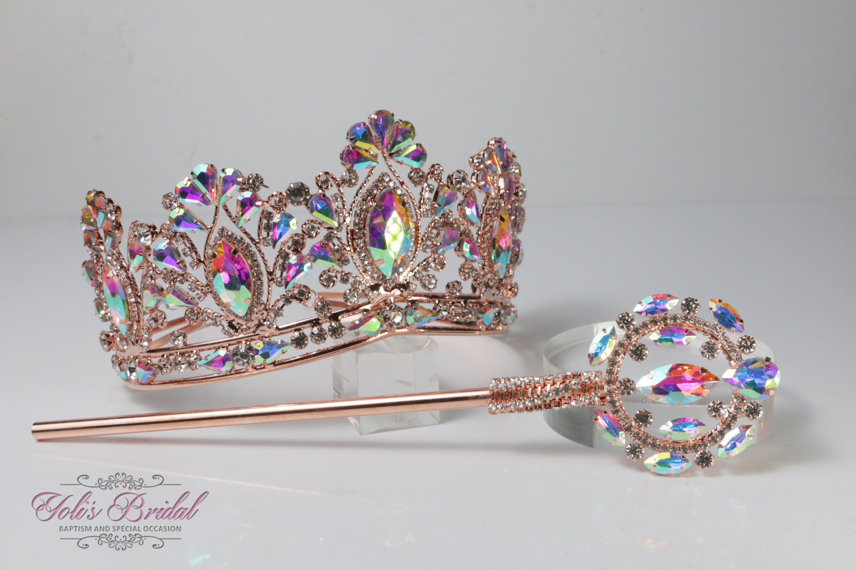 Gold/rose and AB crystal headband tiara Araluky Rose Gold Tiara for Women & Girls - Jeweled Princess  main image 4