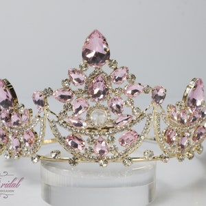 FAST Shipping! Beautiful Gold Tiara with Pink Stones, Wedding Crown, Crystal Crown, Quinceañera Tiara, Gold Tiara, Gold Crown, Pink Tiara