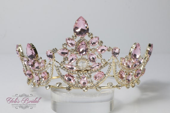 FAST Shipping! Beautiful Gold Tiara With Pink Stones  display picture 3