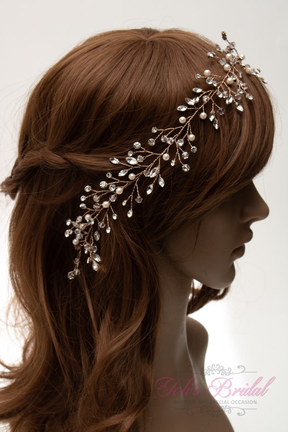 FAST SHIPPING!!! Rose Gold Swarovski Hair Vine, Wedding Hair  display picture 2
