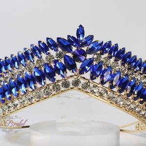 FAST SHIPPING!!! Gold and Blue stones Tiara, Gorgeous Gold Tiara, Sparkle Tiara, Gold Crown, Gold and Blue Crown, Gold Tiara, Gold and Blue