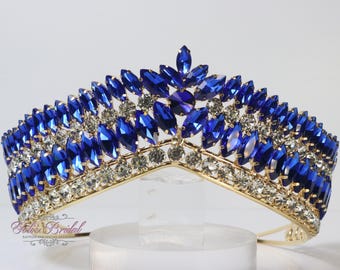 FAST SHIPPING!!! Gold and Blue stones Tiara, Gorgeous Gold Tiara, Sparkle Tiara, Gold Crown, Gold and Blue Crown, Gold Tiara, Gold and Blue