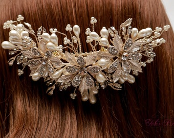FAST SHIPPING!! Swarovski Gold and Fresh Water Pearls  Hair Comb, Crystal Hair Comb, Swarovski Hair Comb