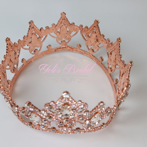FAST SHIPPING!! Rose Gold Round Crown, Royal shops Crown, Full Crown, Tiara, Wedding Crown, Crown, Quinceañera, Crystal Crown, Sweet 16