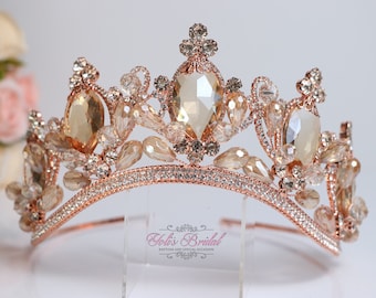 FAST SHIPPING! Rose Gold Sparkling Tiara, Crystal Tiara, Wedding Tiara, Crown, Princess Tiara, Quinceañera, Sweet 16 Tiara, Bridal Tiara