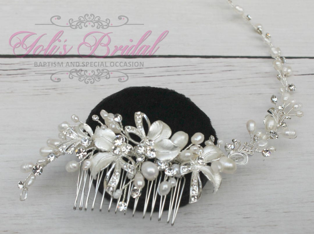NWT. Handmade head piece with Swarovski crystals, pearls and silver metal comb. Buy TIFFANY Swarovski Bridal Headpiece, Hair Comb for  main image 3