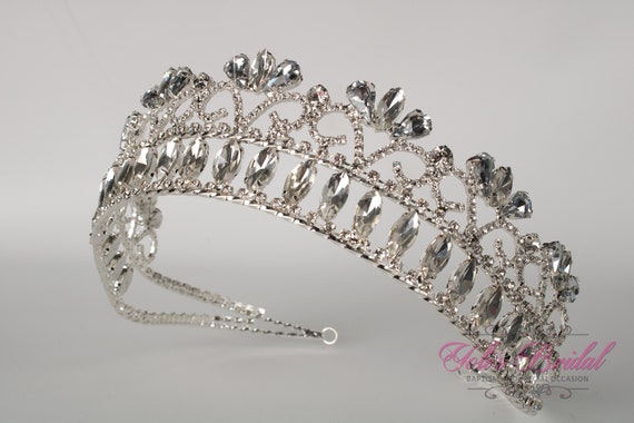 Tiara De Cristal Plateada Para Bautizo Y Bodas – Corona De Princesa Con Perlas, Accesorio Para El Pelo Elegante