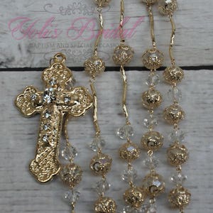 FAST SHIPPING Handcrafted Beautiful Gold Rosary, Wedding Rosary, Communion Rosary, Christening Rosary, Confirmation Rosary, Rosary Gift image 1