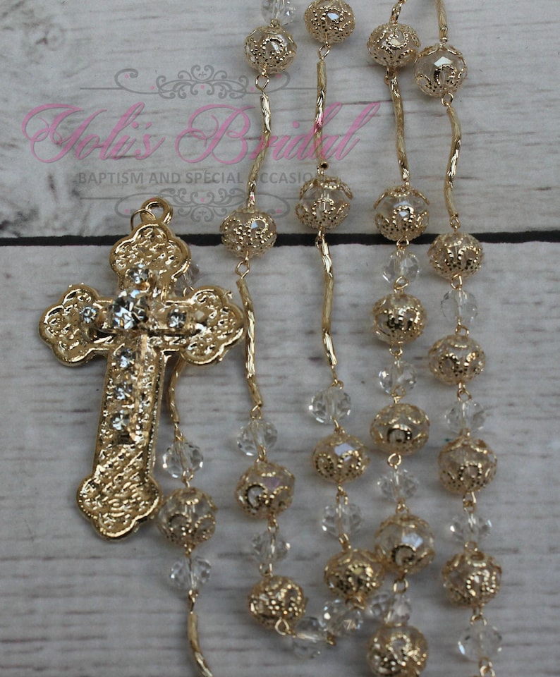 FAST SHIPPING Handcrafted Beautiful Gold Rosary, Wedding Rosary, Communion Rosary, Christening Rosary, Confirmation Rosary, Rosary Gift image 1