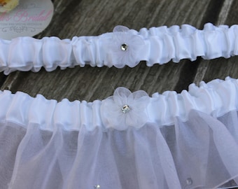 FAST Shipping!!!!  Beautiful White Wedding Garter Set, Bridal Garter Set, Rhinestones Garter, White Garter Set, Toss Garter, Tossing Garter