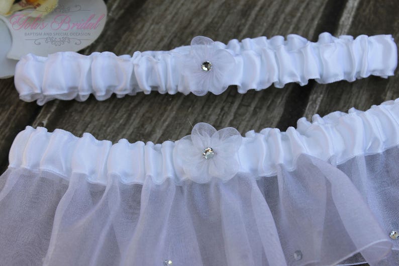 FAST Shipping Beautiful White Wedding Garter Set, Bridal Garter Set, Rhinestones Garter, White Garter Set, Toss Garter, Tossing Garter image 1