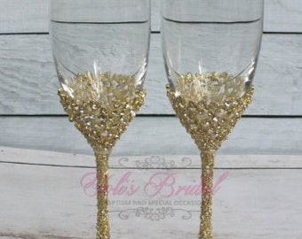 Swarovski Crystal Wedding toast Set, Champagne Glasses, Wedding Toasting flutes