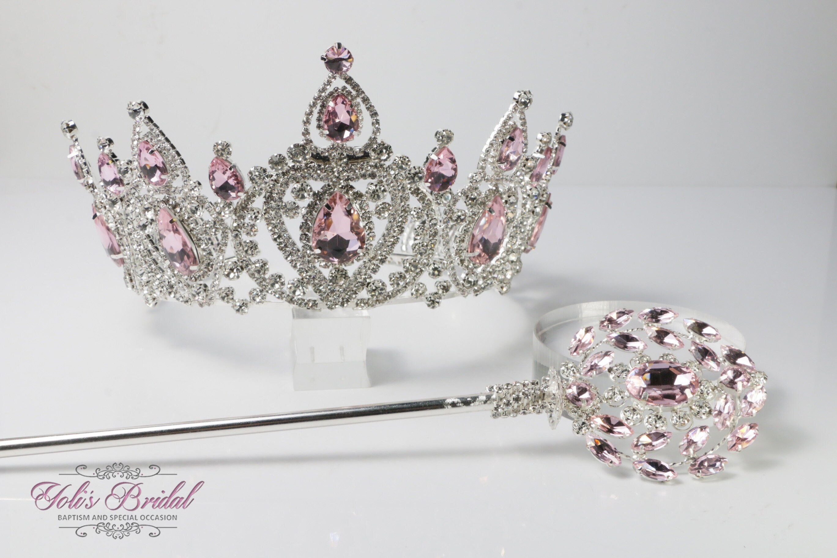 FAST SHIPPING! Silver Tiara and Scepter Adorned With Pink Stones