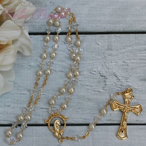 FAST SHIPPING!! Handcrafted Beautiful Gold Rosary, Wedding Rosary, Communion Rosary, Christening Rosary, Confirmation Rosary, Rosary Gift