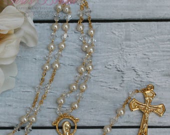 FAST SHIPPING!! Handcrafted Beautiful Gold Rosary, Wedding Rosary, Communion Rosary, Christening Rosary, Confirmation Rosary, Rosary Gift