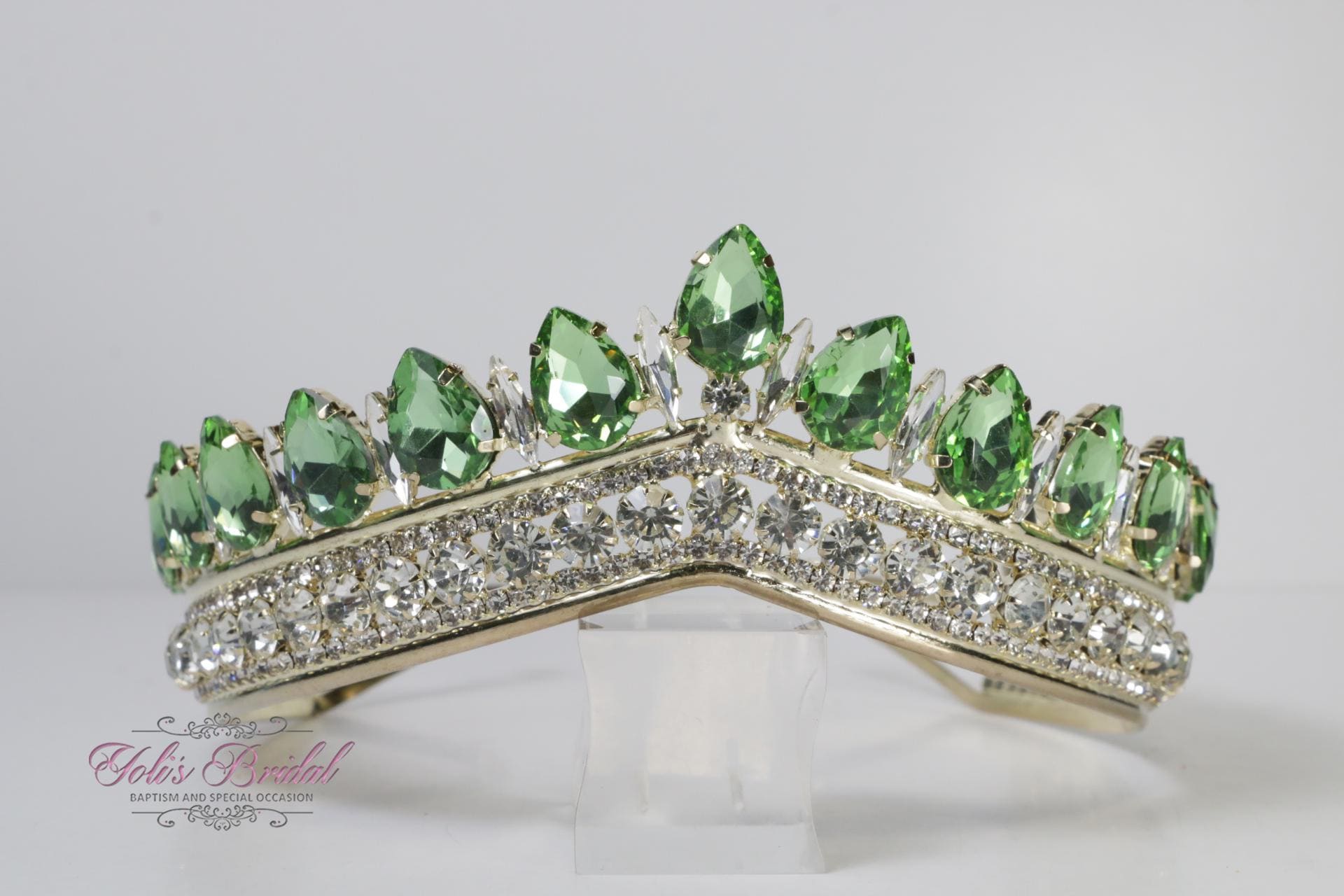 FAST SHIPPING! Gold Refined Tiara Adorned With Green Crystals