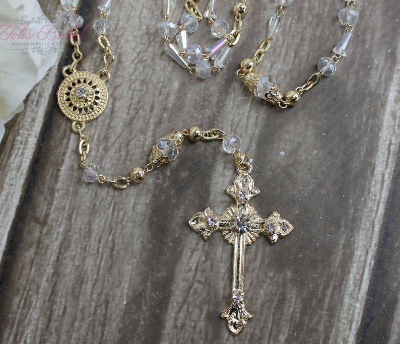 FAST SHIPPING Handcrafted Beautiful Crystal Rosary with Aurora Boreal Beads, Communion Rosary, Confirmation Rosary, Christening Rosary image 5