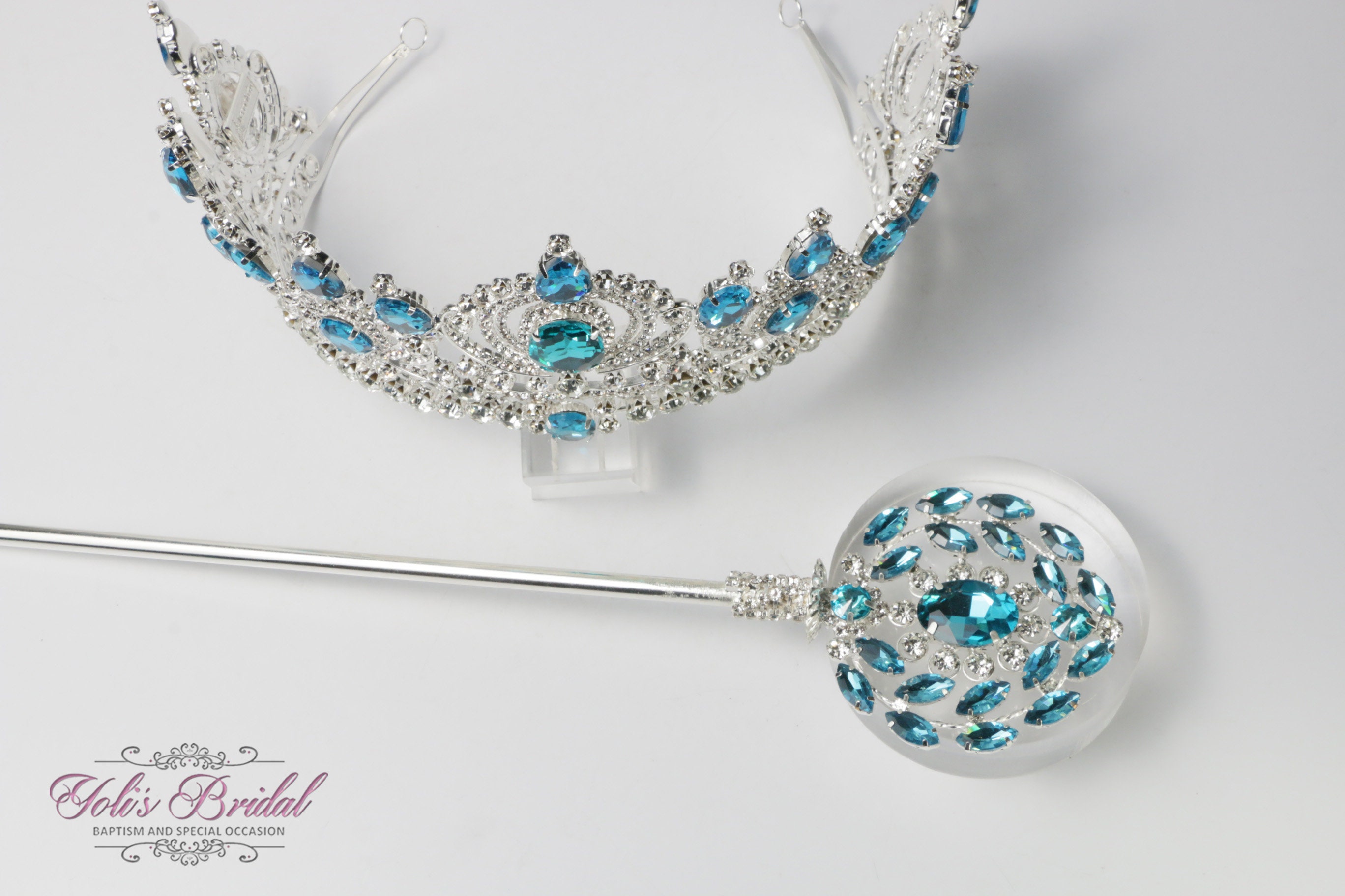 Silver and Blue Crystal Teardrop Tiara - Elegant Women’s Accessory Royal Blue Crystal Tiara Bridal Silver Crown Birthday  main image 2