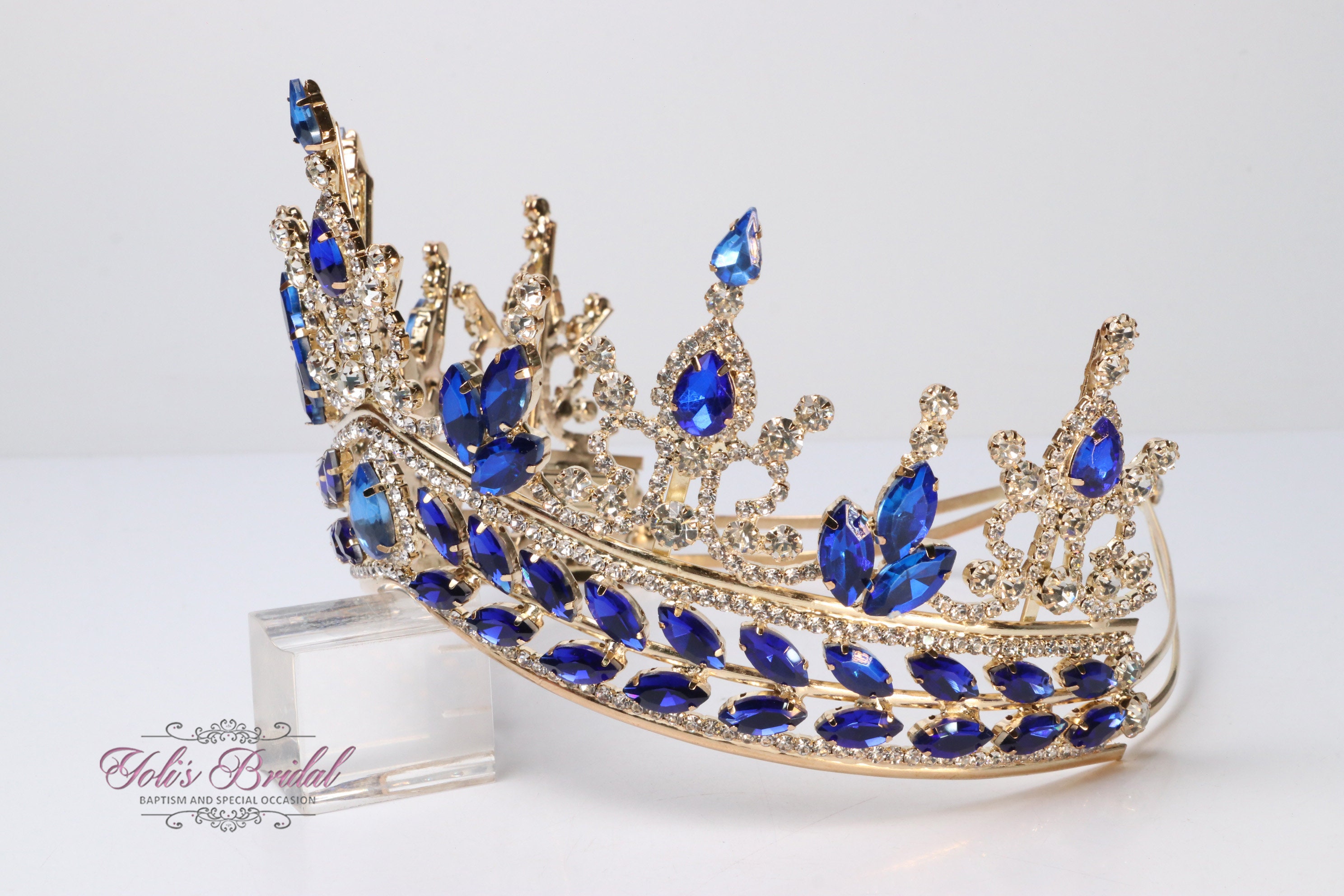 FAST SHIPPING!!! Gold and Blue Stones Tiara, Gorgeous Gold 