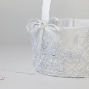 FAST SHIPPING!!! Beautiful and Romantic Flower Girl Basket, Satin Bride Basket, Wedding Basket with Lace Accents, Flower Girl Basket