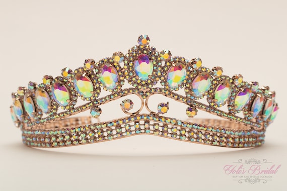 FAST SHIPPING!!! Rose Aurora Borealis Gold Sparkling Tiara  display picture 1