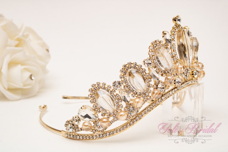 FAST SHIPPING Gold Sparkling Tiara, Crystal Tiara, Wedding Tiara, Crown, Princess Tiara, Quinceañera, Sweet 16 Tiara, Bridal Tiara image 2