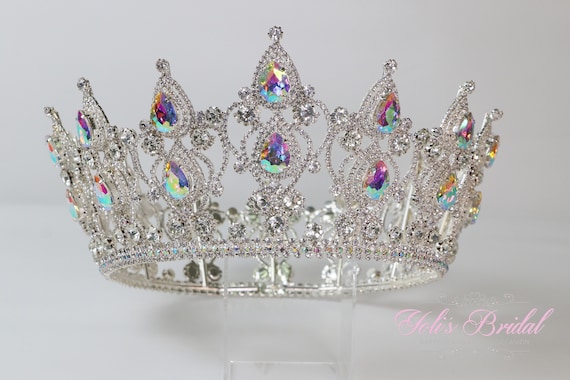 FAST SHIPPING!!! Silver Round Crown With AB Crystals, Royal  display picture 3