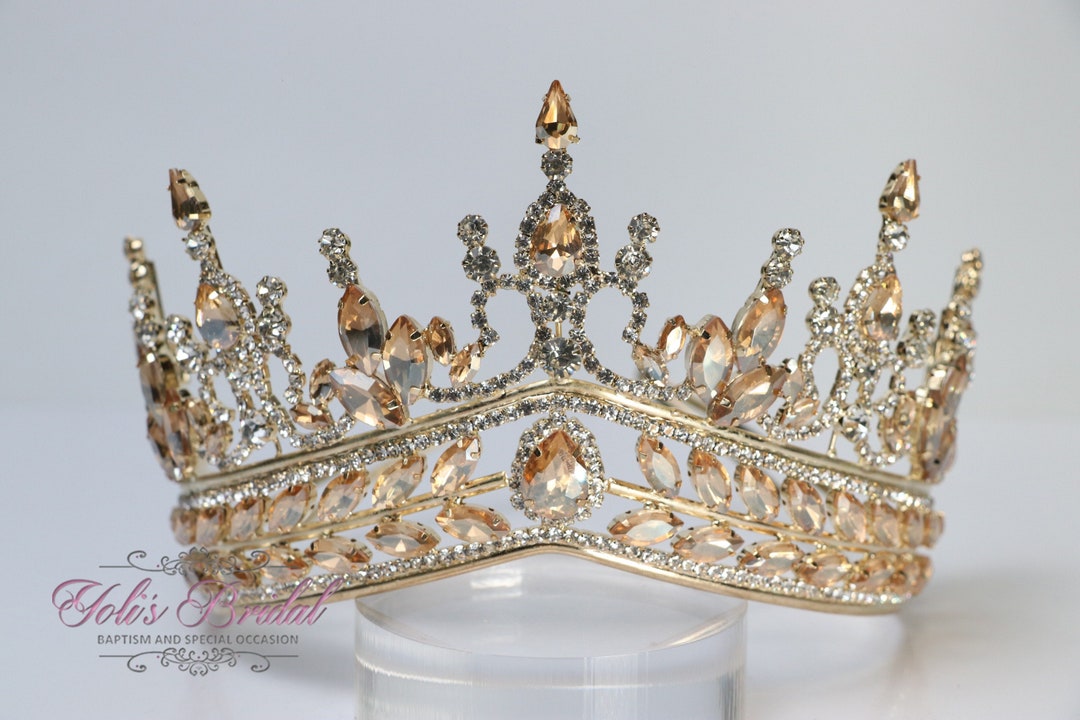 FAST SHIPPING! Gold Sparkling Tiara With Honey Stones, Crystal Tiara ...