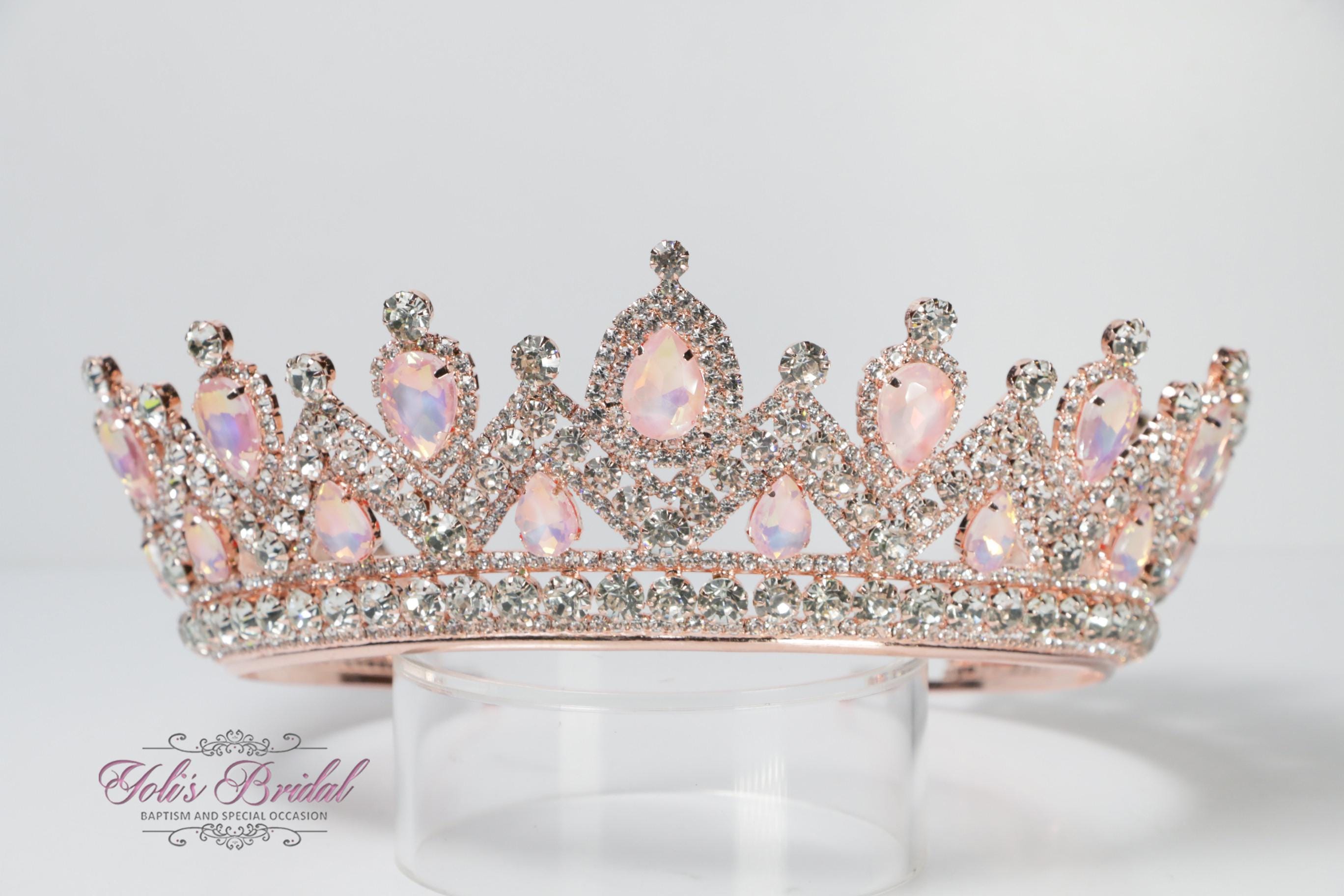 Multi Stone Chunky Tiara Noelle & Ava - Gold Queen Mary Rhinestone Tiara Crown with  main image 4