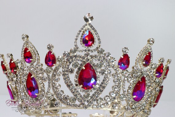 FAST SHIPPING!!! Gold Tiara With Fuchsia Stones, Gorgeous  display picture 1