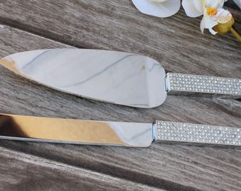 FAST SHIPPING!! Silver Swarovski Crystal Cake Knife and Server Set, Wedding Cake Server and Knife, Gold Cake Server and Knife