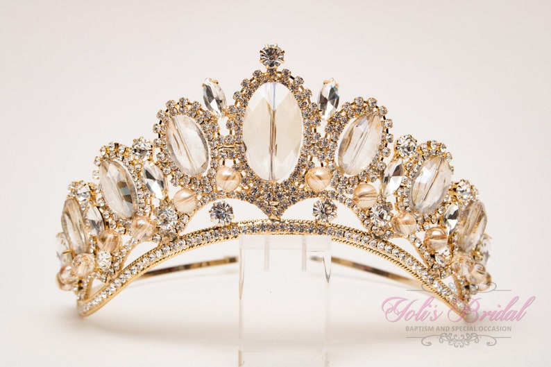 FAST SHIPPING Gold Sparkling Tiara, Crystal Tiara, Wedding Tiara, Crown, Princess Tiara, Quinceañera, Sweet 16 Tiara, Bridal Tiara image 1