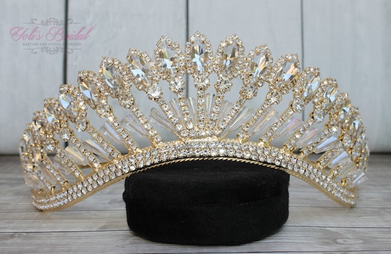 FAST SHIPPING! Gold Sparkling Tiara, Crystal Tiara, Wedding  display picture 1