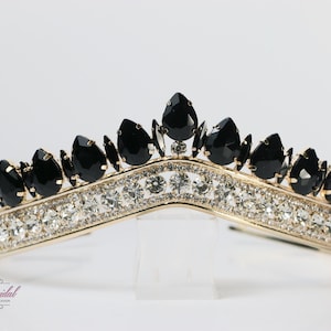 FAST SHIPPING!! Gold Tiara with Black Stones, Gorgeous Gold Tiara, Gold Tiara, Tall Gold Tiara, Gold Crown, Black Crown, Black Tiara